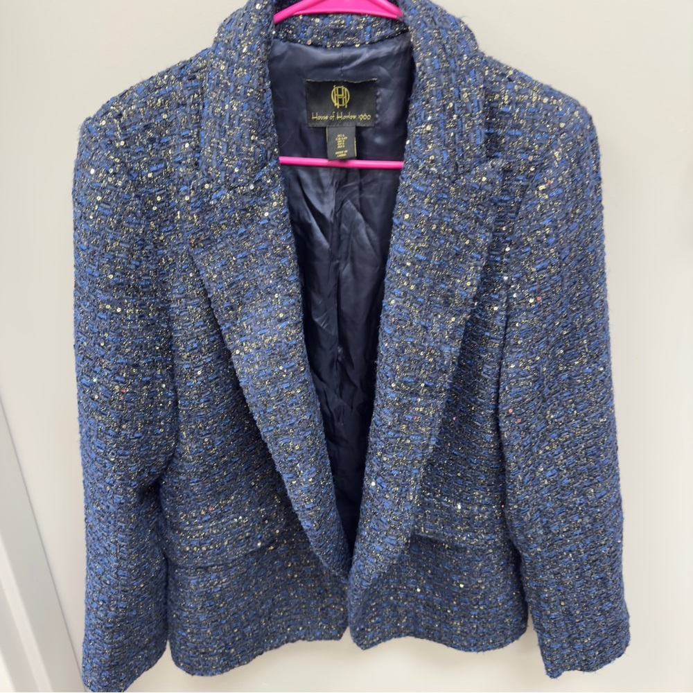 House of Harlow 1960 Blue Tweed Blazer with Gold Thread